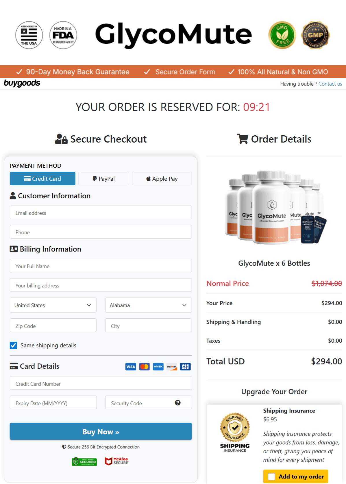 GlycoMute Checkout page